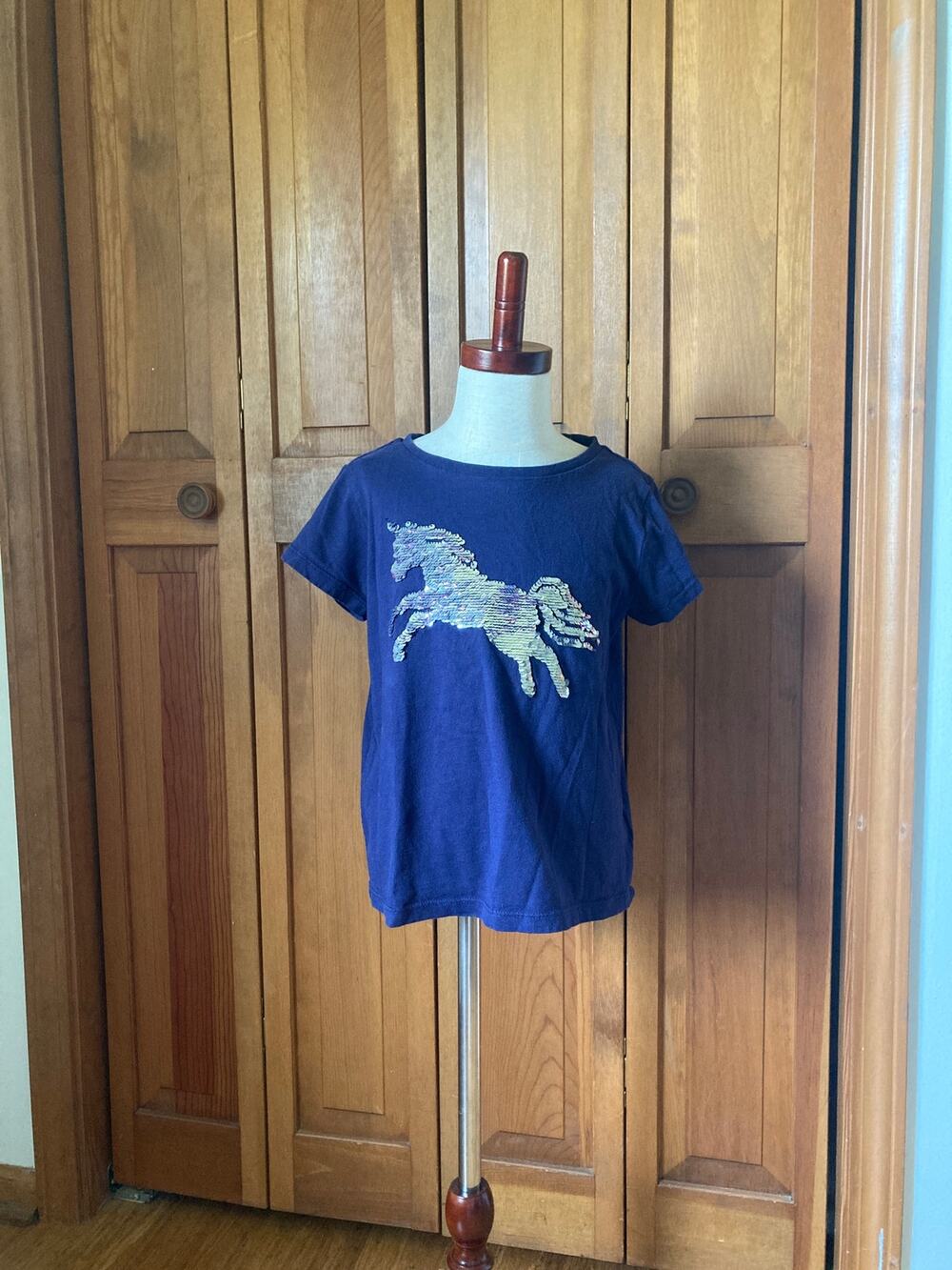 Rumi & Ryder Navy Blue Sequined Unicorn Top, Size M